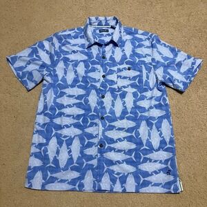 Caribbean Joe Hawaiian Shirt Men's Medium All Over Print Fish Stretch Tropical